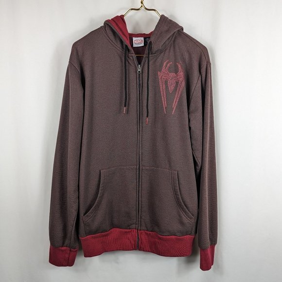 Marvel Spiderman Zip Up Hoodie Hooded Sweatshirt 62 Red Black Mens Sz Medium M - Picture 1 of 8